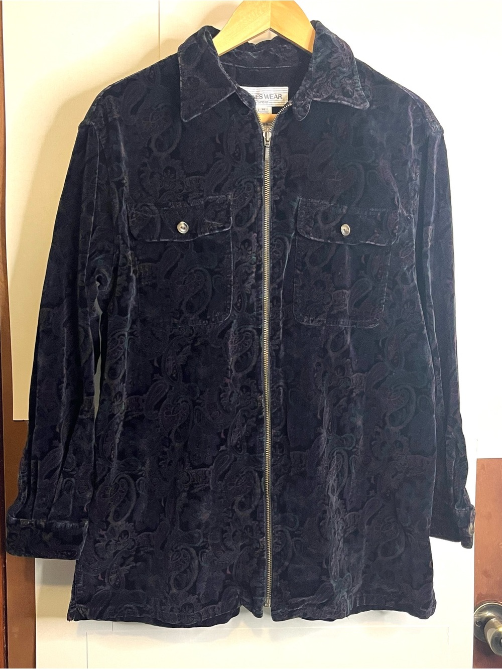 Jones Wear Sport Women’s M Black Cotton Velvet Paisley Shirt Jacket